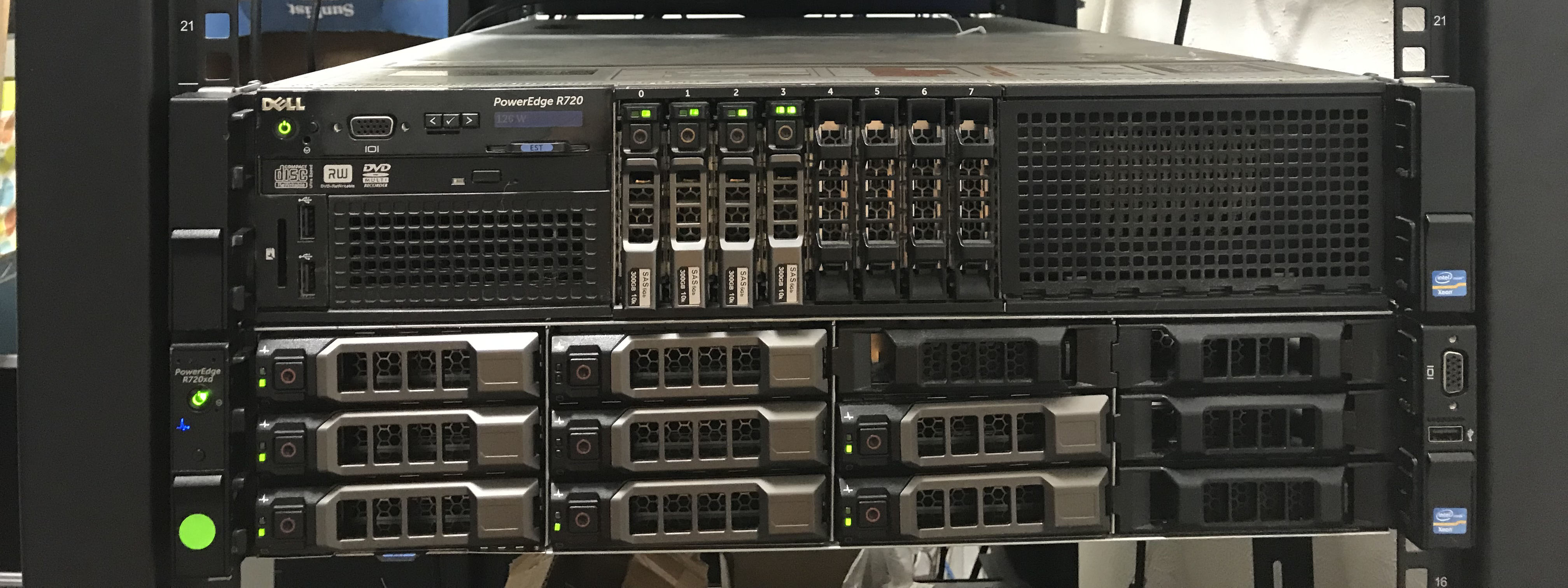 Two of my servers (top: PowerEdge R720, bottom: PowerEdge R720xd)