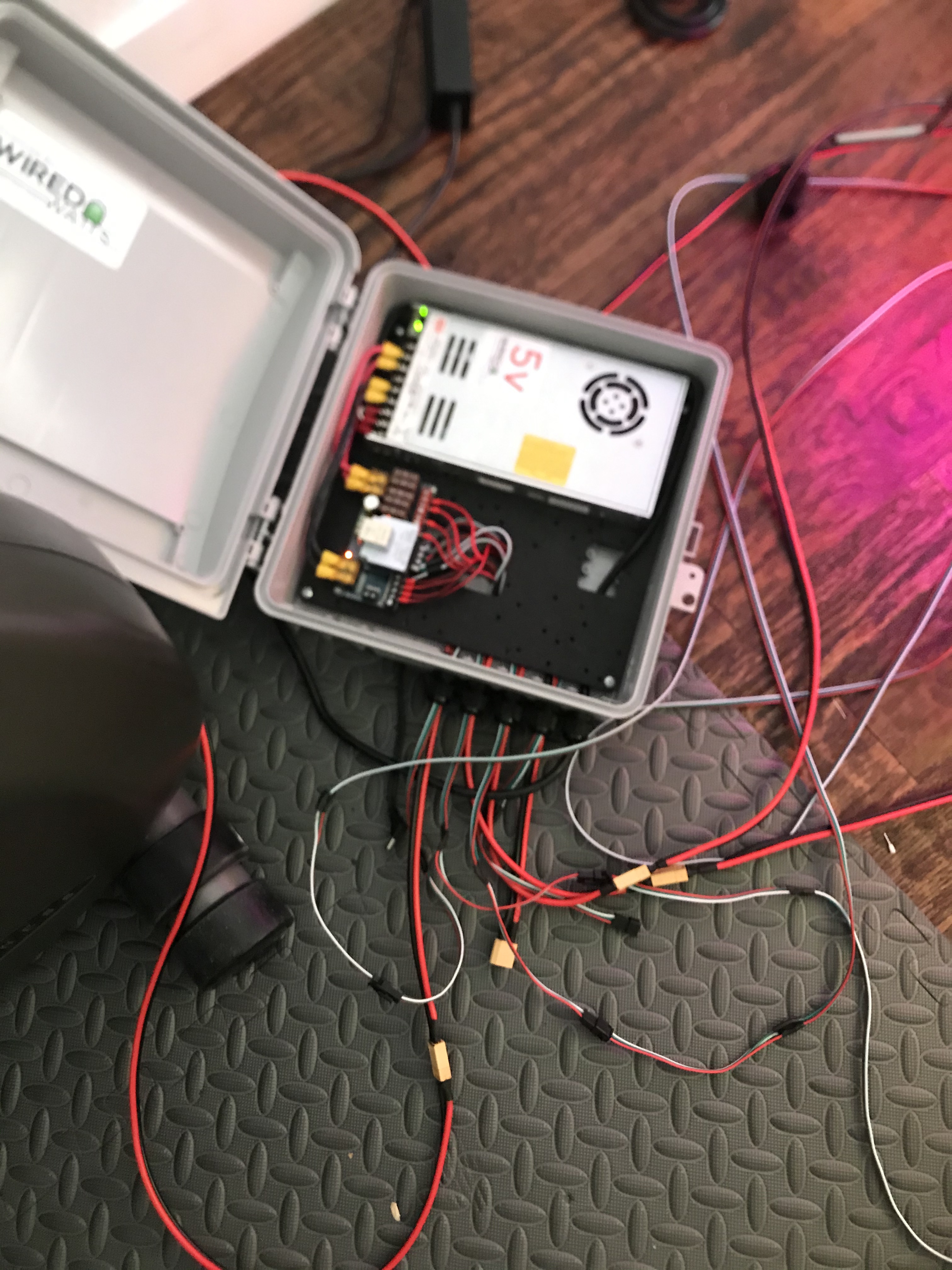 The brains (a QuinLED DigQuad running WLED). Also includes the biggest 5V power supply I&rsquo;ve seen!