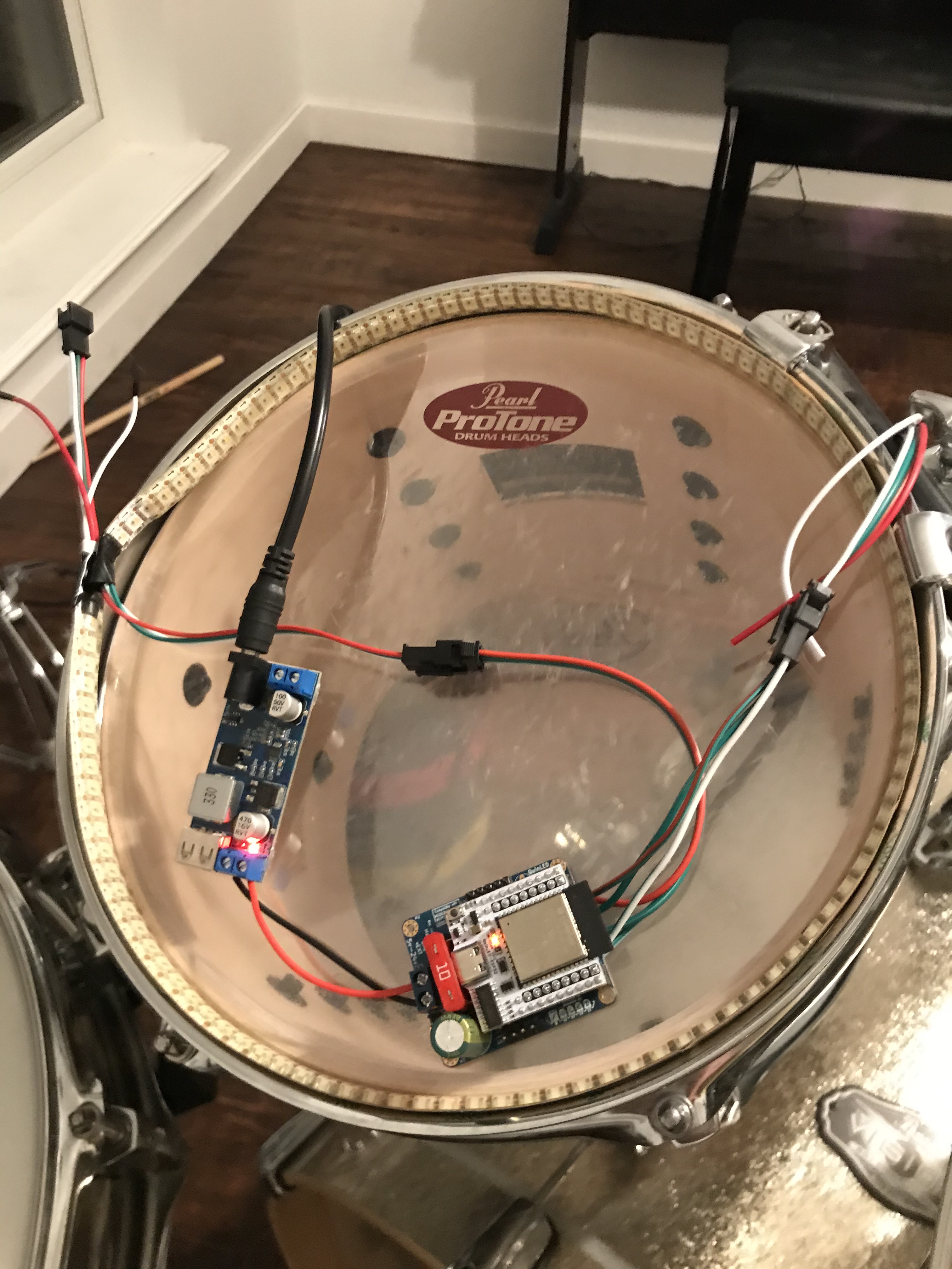 My first prototype using a snare drum and a smaller LED controller